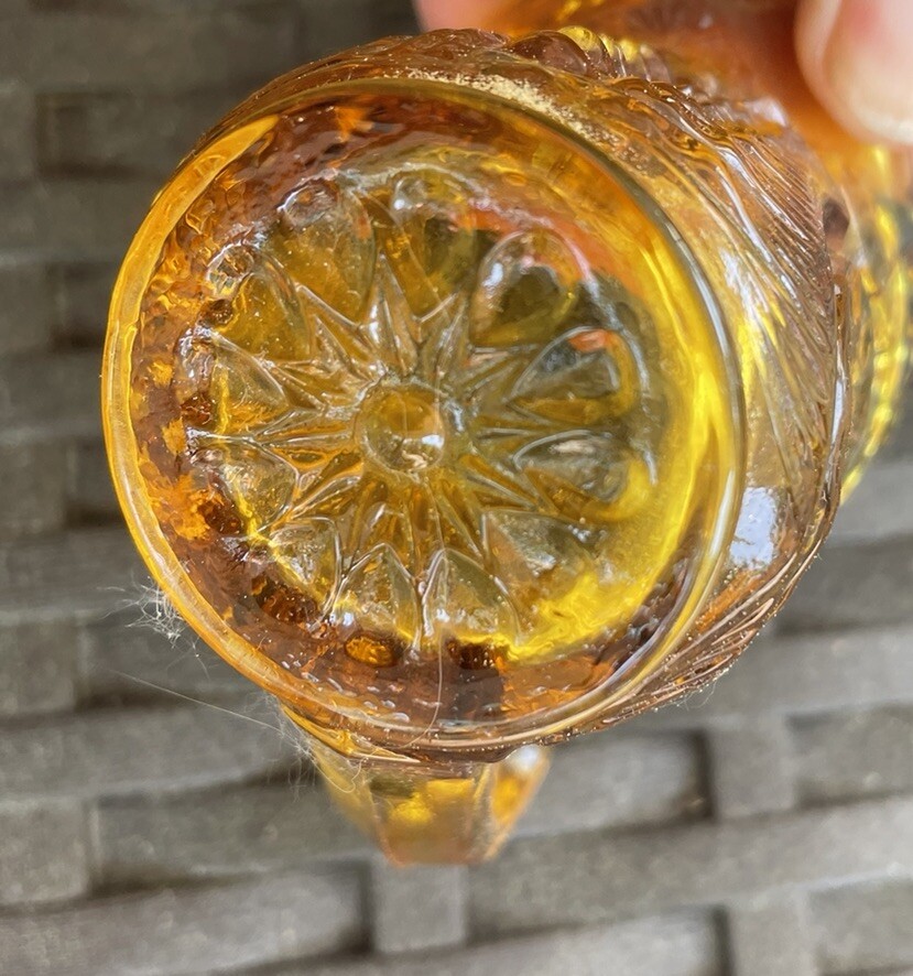 Vintage MINIATURE Kemple Wheaton Pressed AMBER Glass Pitcher – 2 inch Tall