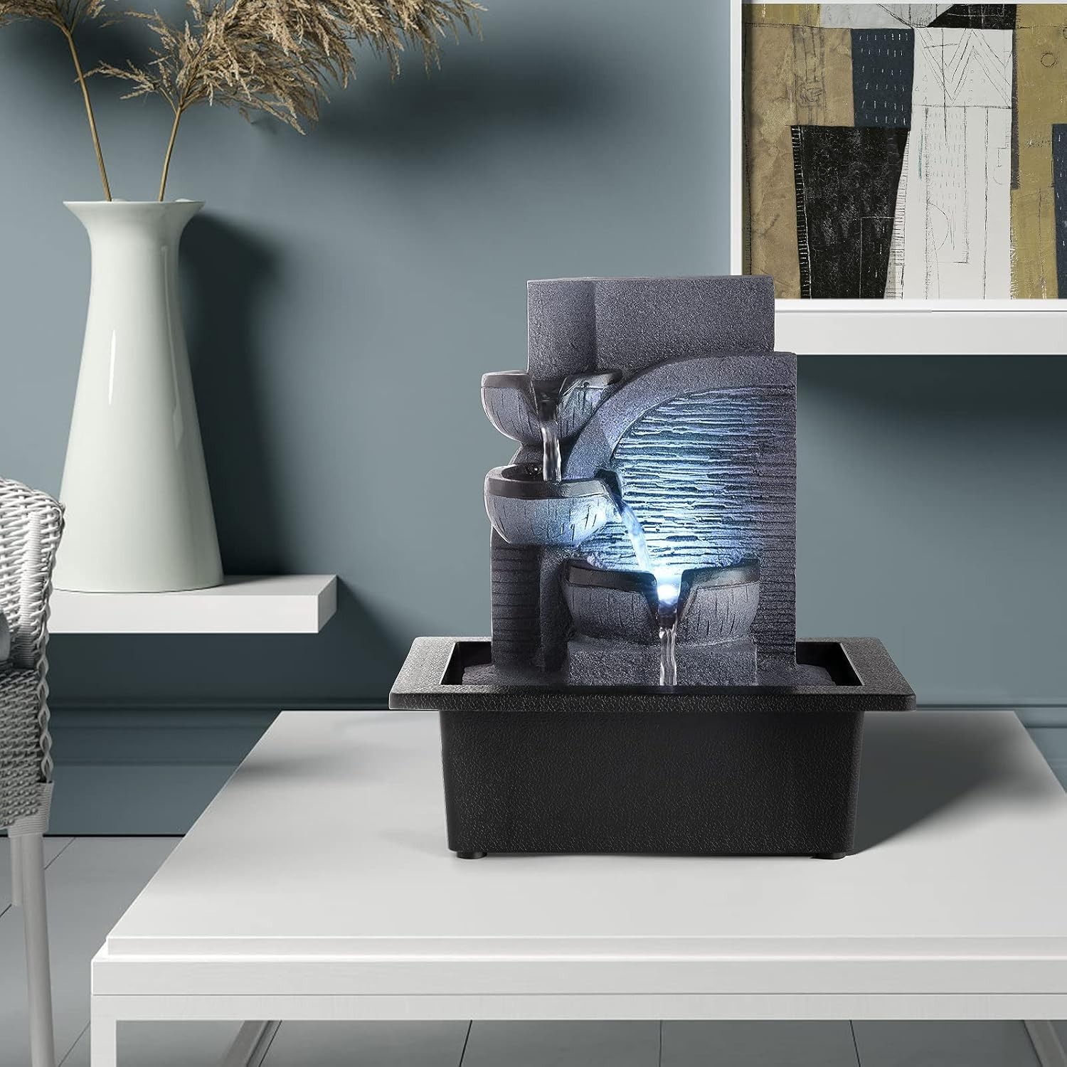 Zen Water Fountain with LED Lights – Relaxing Indoor Feature