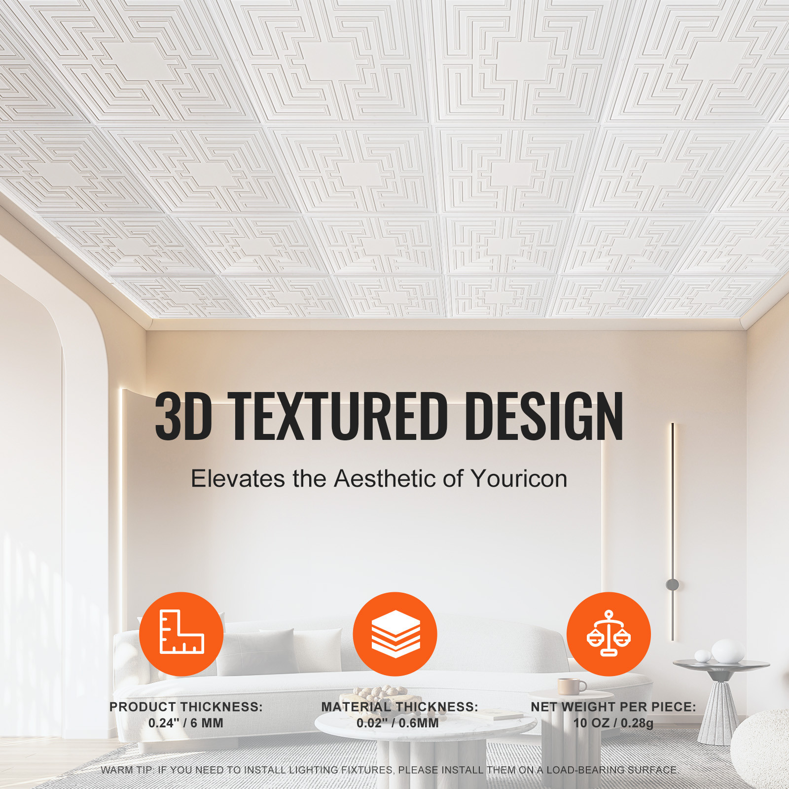 Ceiling Tiles 12-Pack 24 x 24 in PVC Easy Installation White Echo Pattern
