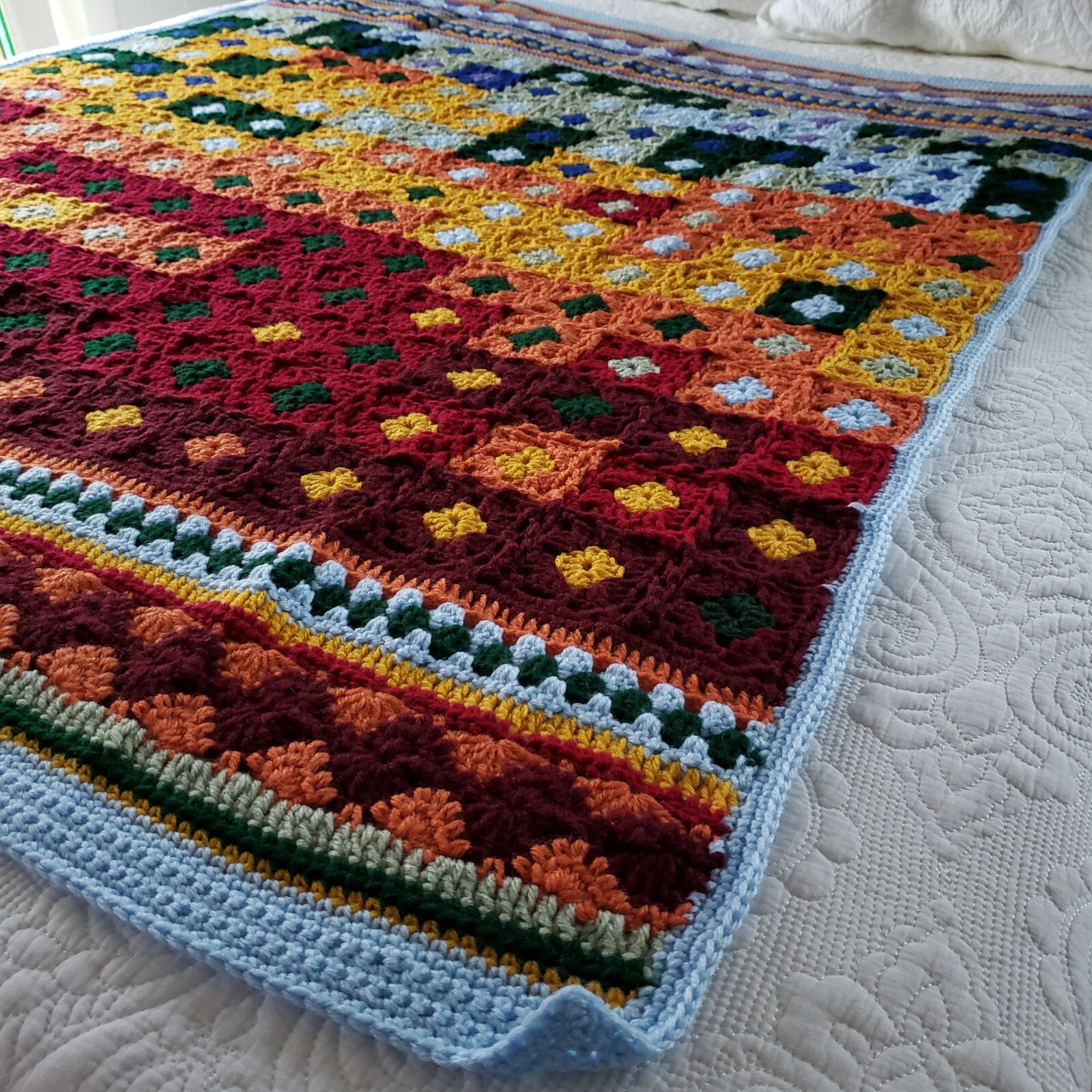USA OOAK Crocheted New Multicolor Throw Blanket Groovyghan 43″ X 58″ Easy Care