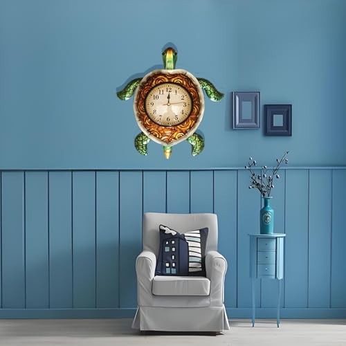 Turtles Wall Clock Turtle Decor for Kitchen Teal green sea turtles deco Green