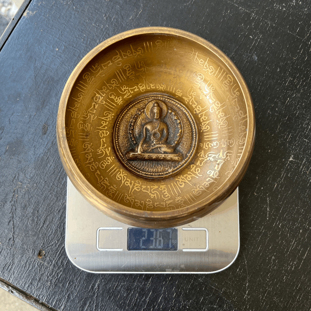 Brass Buddha Singing Bowl with Engraved Sanskrit Mantras 5″x2″ 10oz