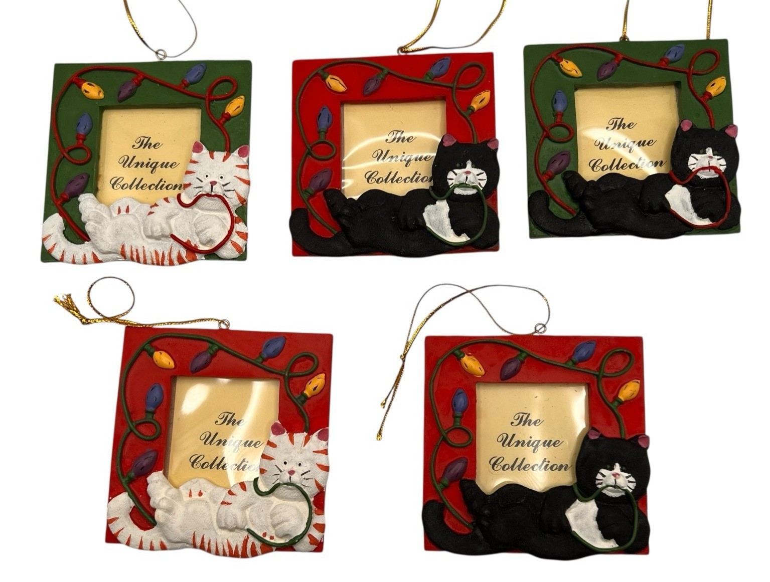 Lot of 5 Cat Christmas Ornament Frames 3″x 3″ Holds 1.5″x1.5″ Photo Cat Lovers