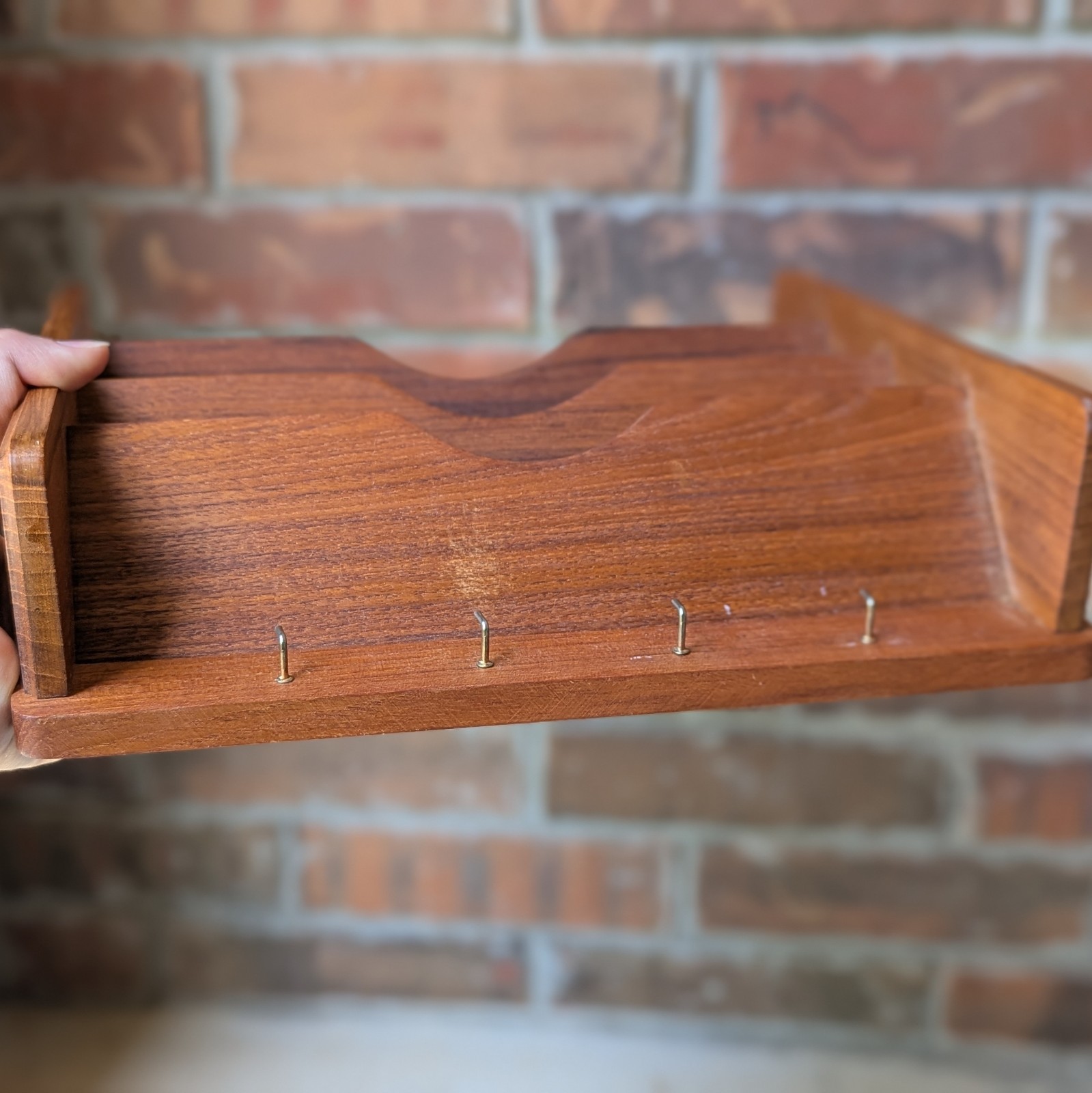 Vintage Goodwood Teak MCM Wall Mail Organizer Key Letter Holder Rack Danish