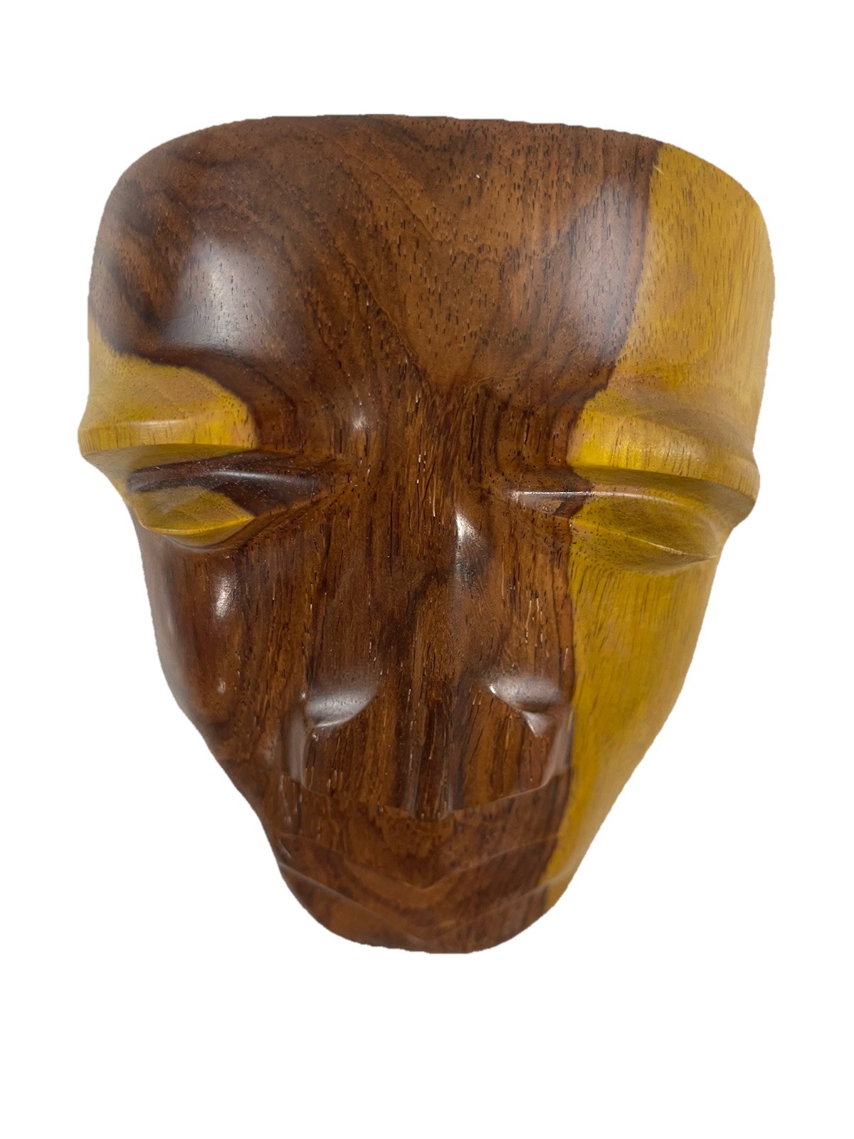 Tiki Solid Two-tone Carved Wood Face Mask Wall Hanging Decor Unbranded
