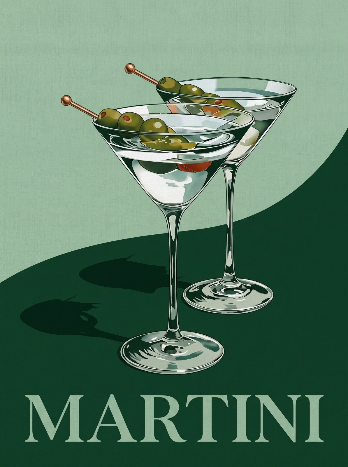 Vintage Martini Art Print Retro Cocktail Poster Mid Century Modern Wall Decor