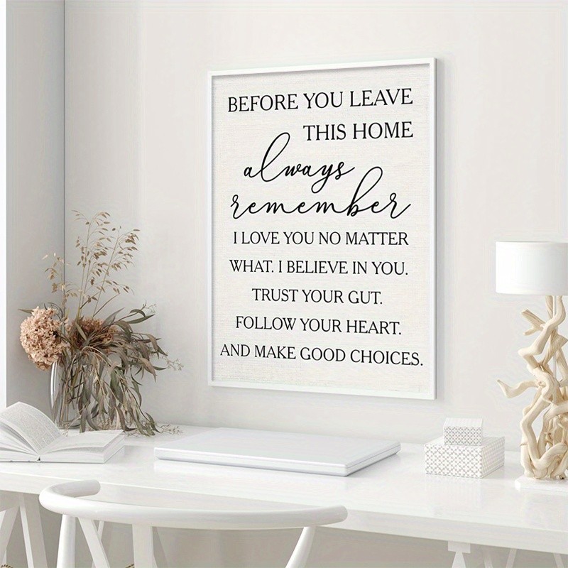 Before You Leave This Home Quote Canvas Wall Art, Inspirational Entryway Decor