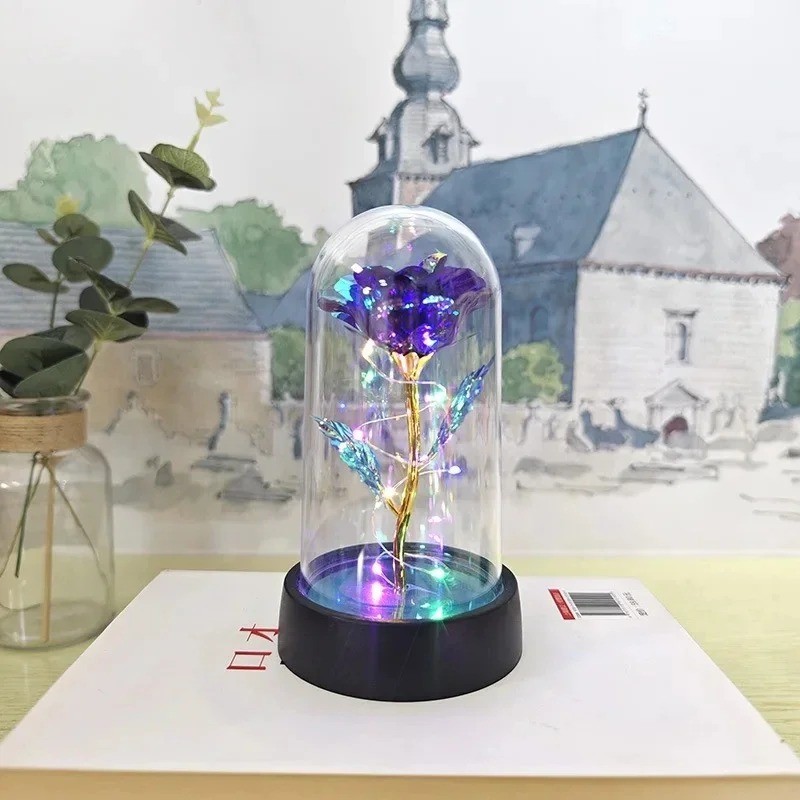 Eternal Forever Galaxy Rose Flower In Glass Dome LED Light Romantic Gift for Her