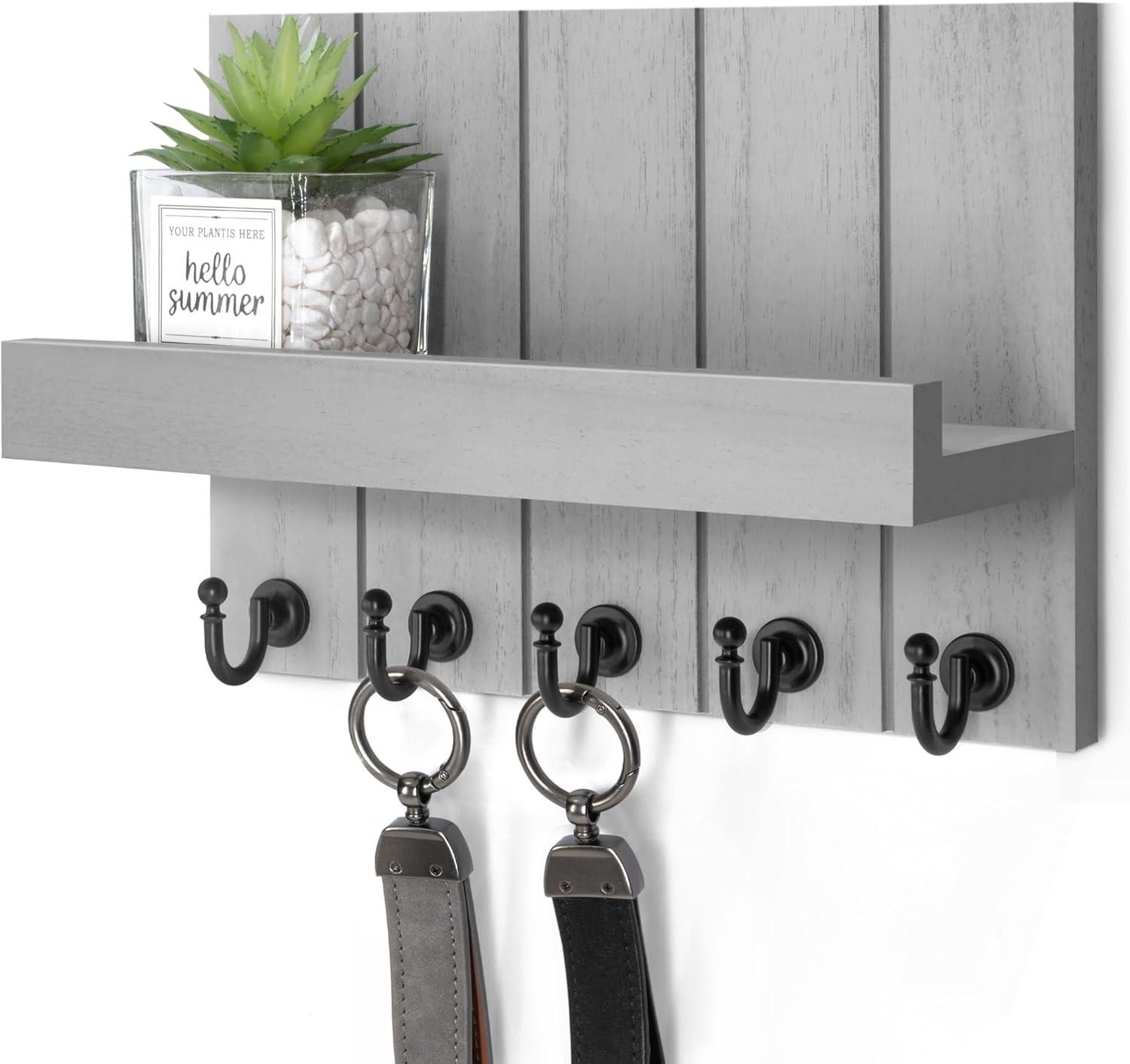 Decorative Key and Mail Holder for Wall – Modern Key Hooks with Shelf and Mail O