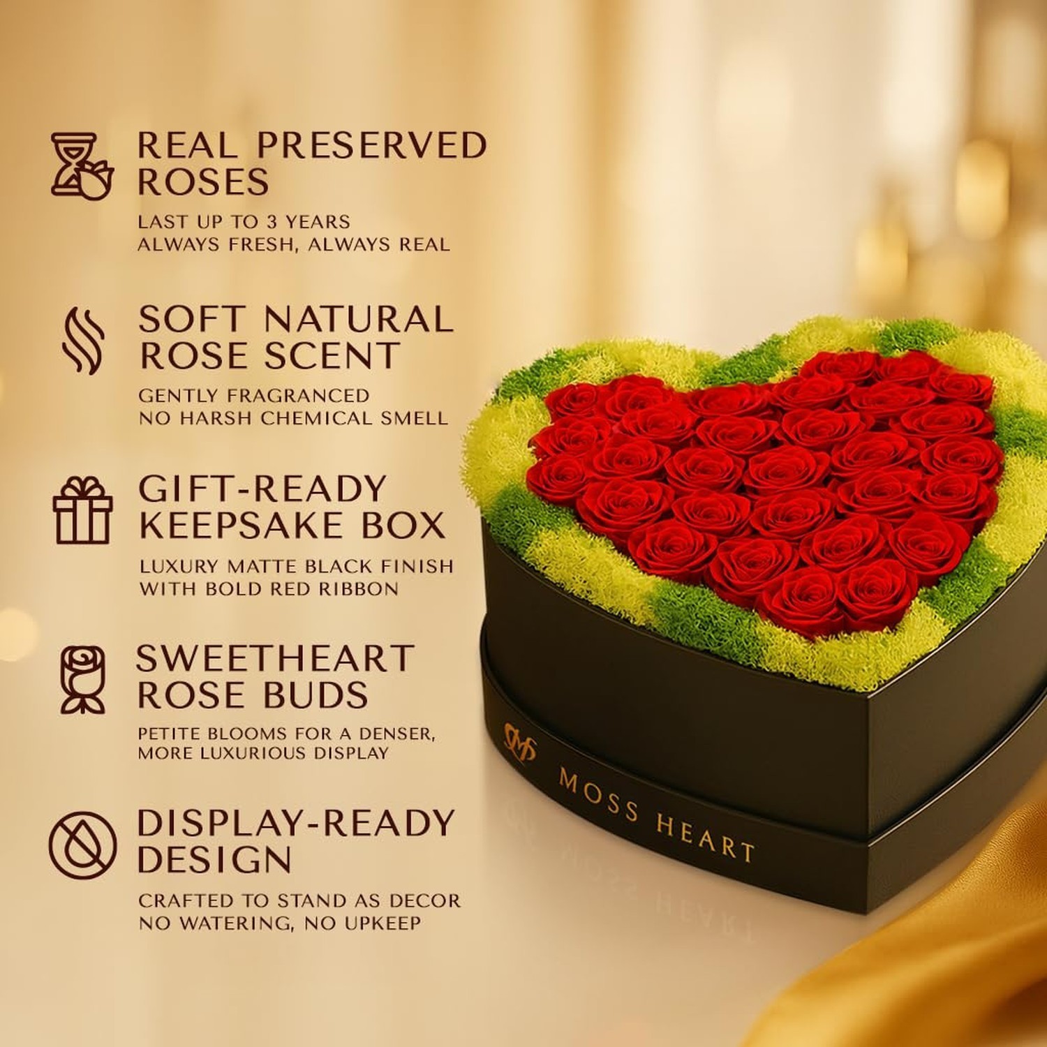 30 Preserved Roses Petite Forever Flowers Designer Heart-Shaped VALENTINES DAY