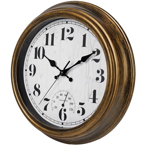 12 Inch Indoor/Outdoor Retro Round Waterproof Wall Clock with Thermometer,