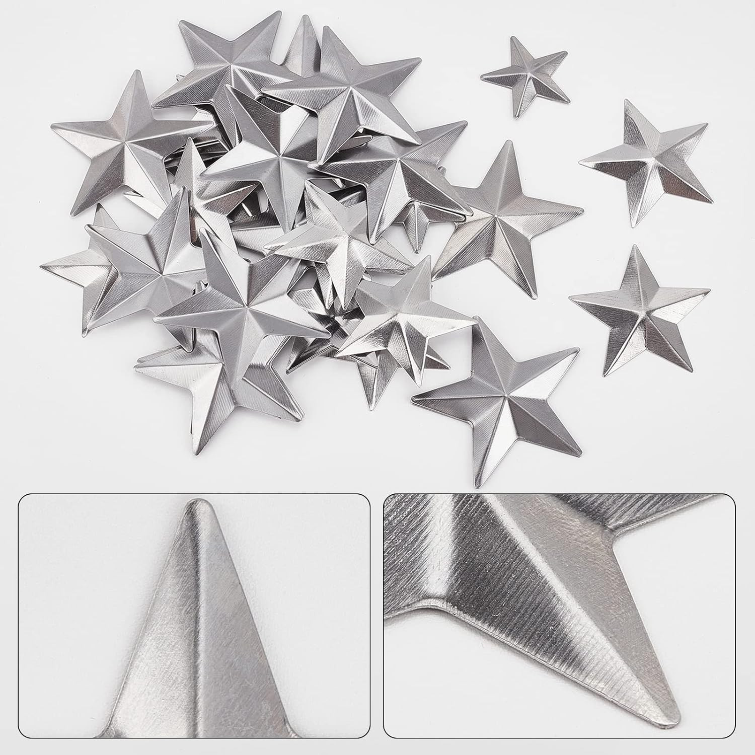 GORGECRAFT 90PCS 3 Sizes Metal Barn Star Rustic Three Dimensional Bulk Unfinishe