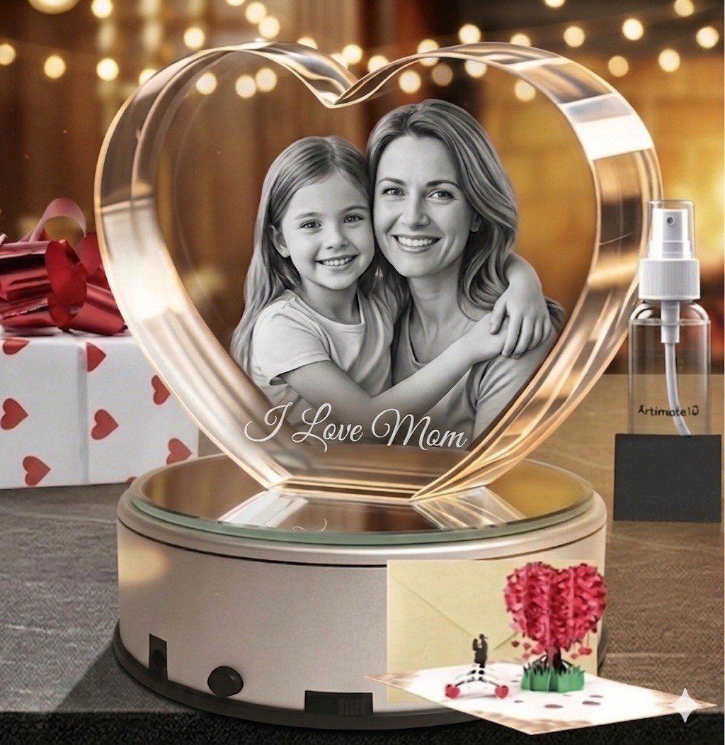 Small Heart Premium 3D Crystal Photo Gift for Mom Mother’s Day Keepsake