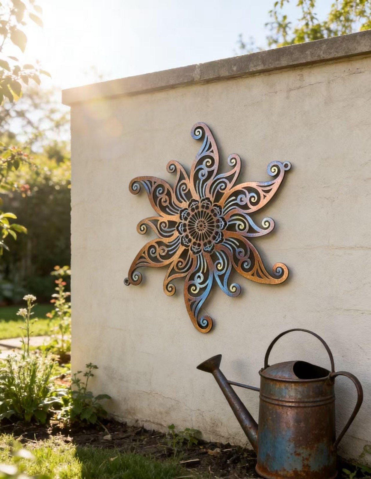 Colorful Metal Sun Wall Decor, Garden Outdoor Metal Art Sign