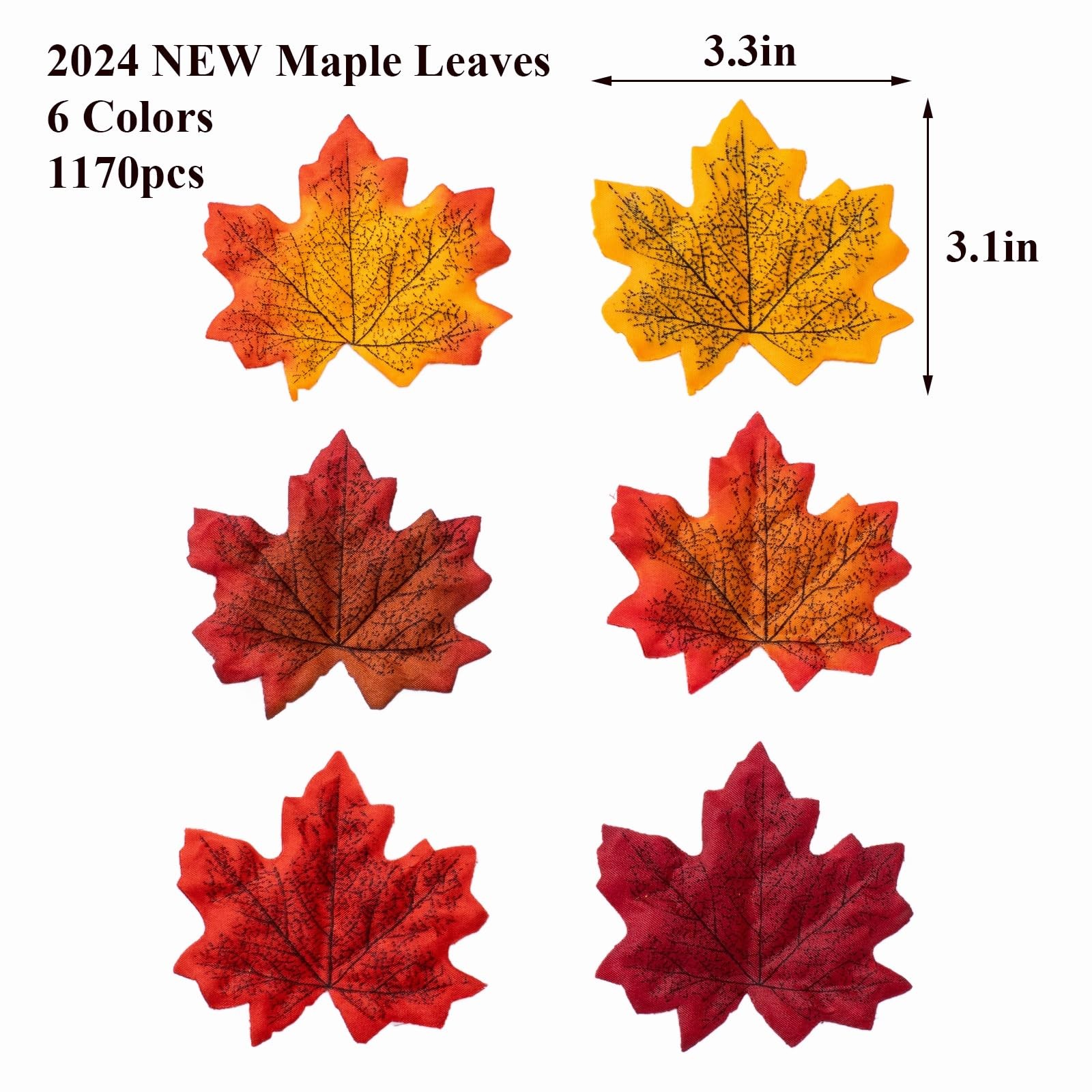 Jiesky 1170 Pcs 8cm/3.1inch Artificial Maple Leaves 6 Colors Fall Leaves