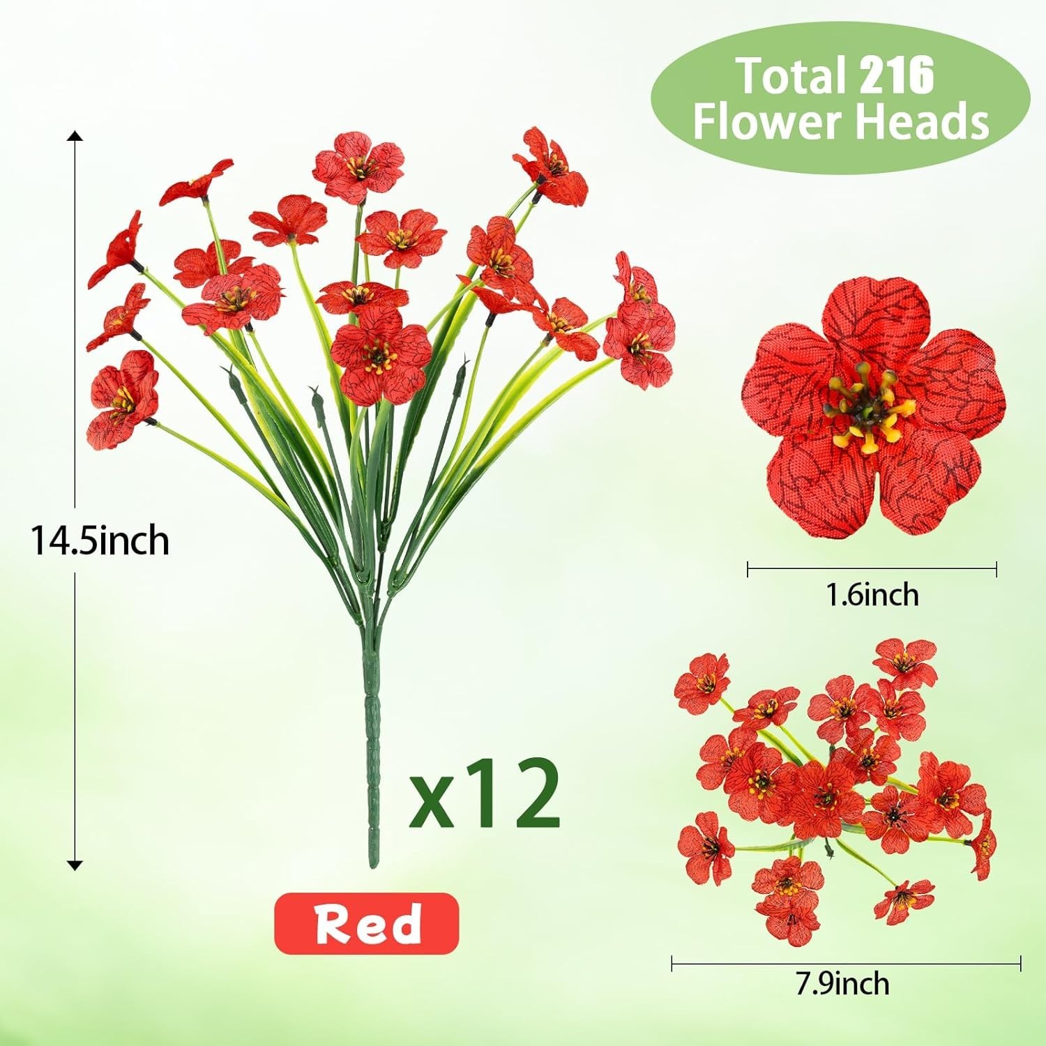 Ultra-Realistic Outdoor Faux Flowers – 12 Bundles, Easy Care & Customizable