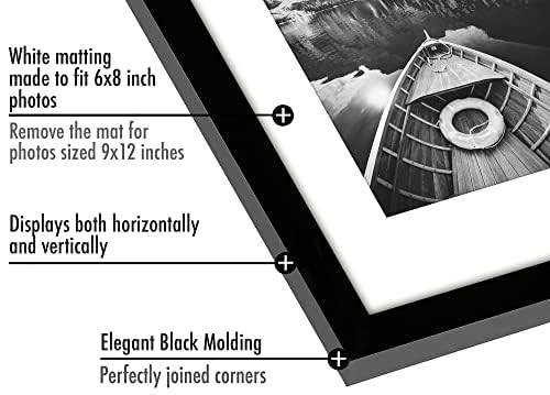 americanflat 9×12 picture frame in black – set of 5 – use as 6×8 picture frame w