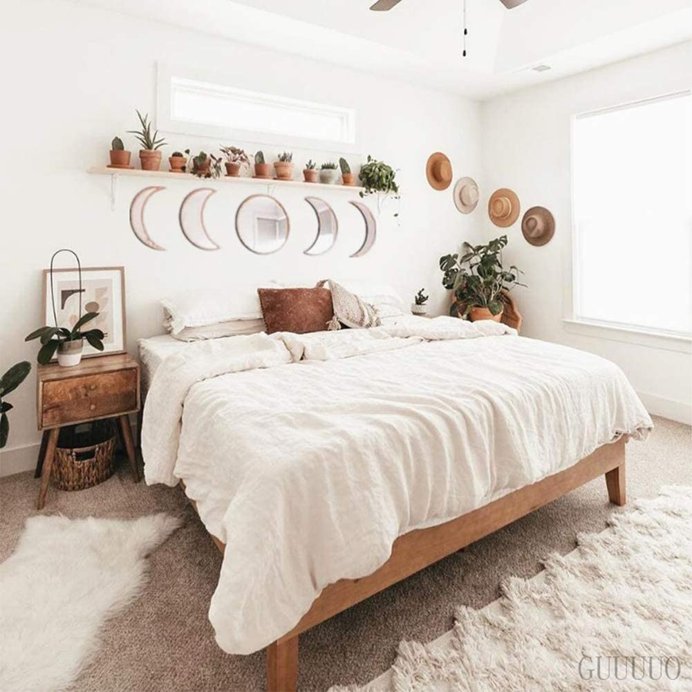 5 Pieces Scandinavian Acrylic Wall Mirror Set Moon Phase Bohemian Home Decor