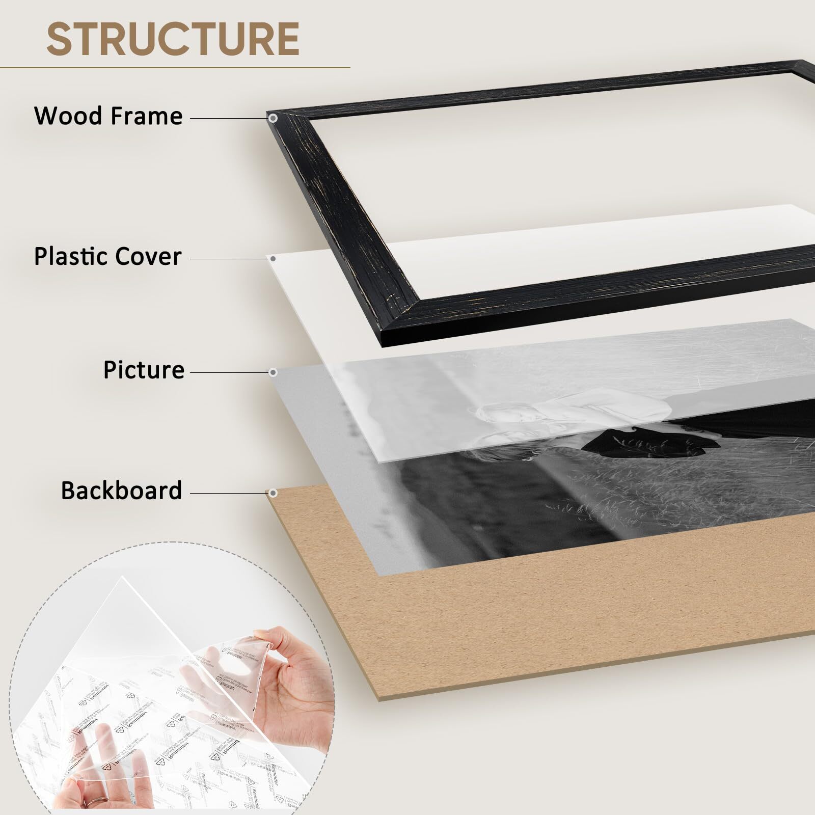 Picture Frame Wide Molding Solid Wood Poster Distressed Frame 16×20 16×24 18×24