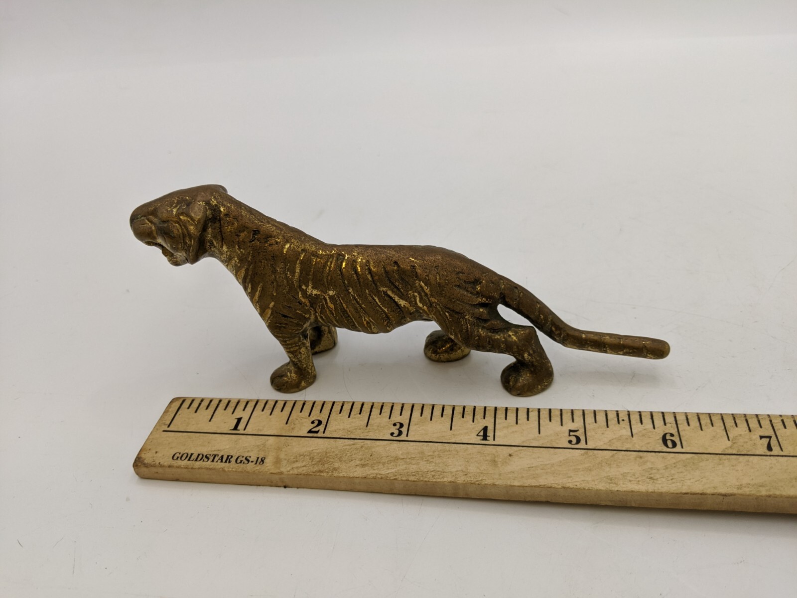 Solid Brass Striped Tiger Animal Statue Figurine Feng Shui 6-1/2″ Length