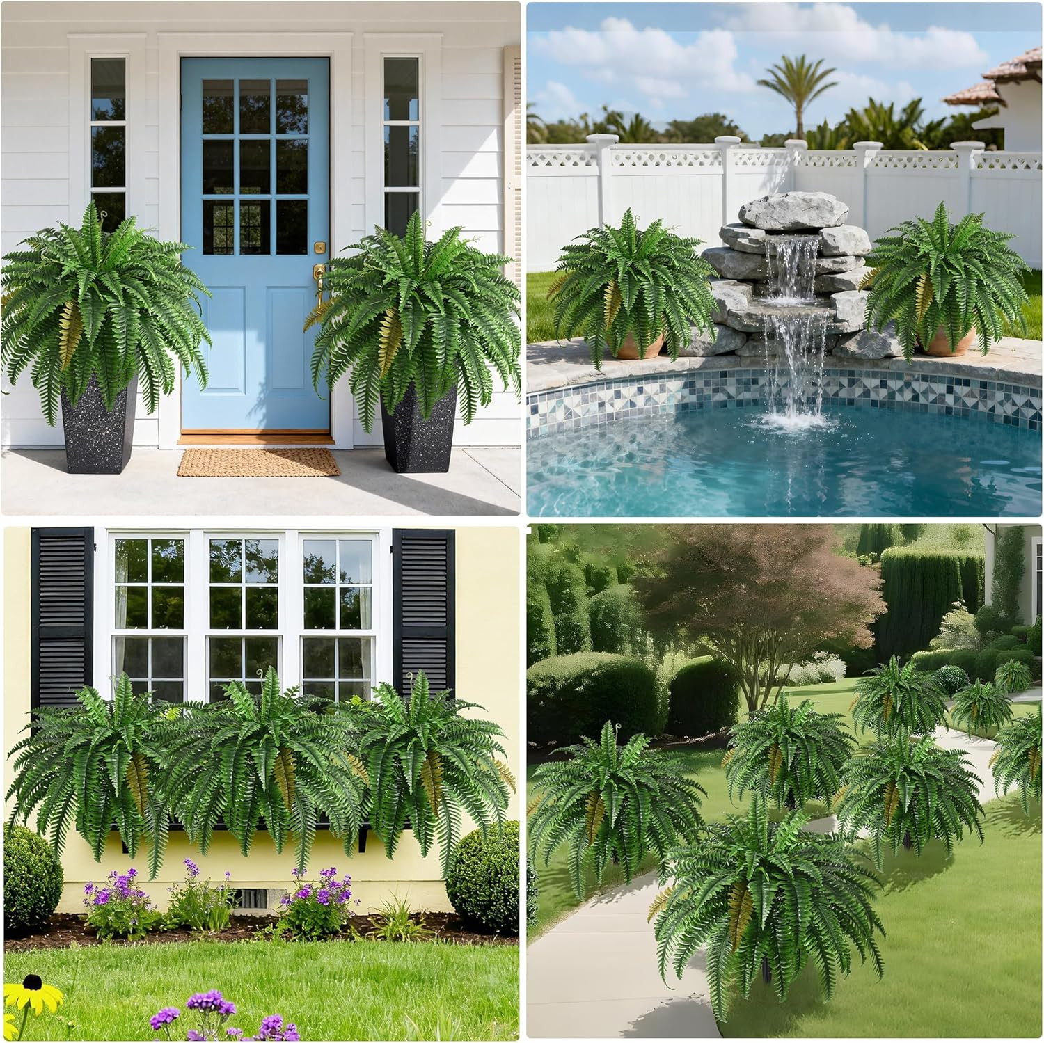 2PCS 45In Fake Ferns- Large Artificial Plants Outdoor, UV Resistant Artificial F