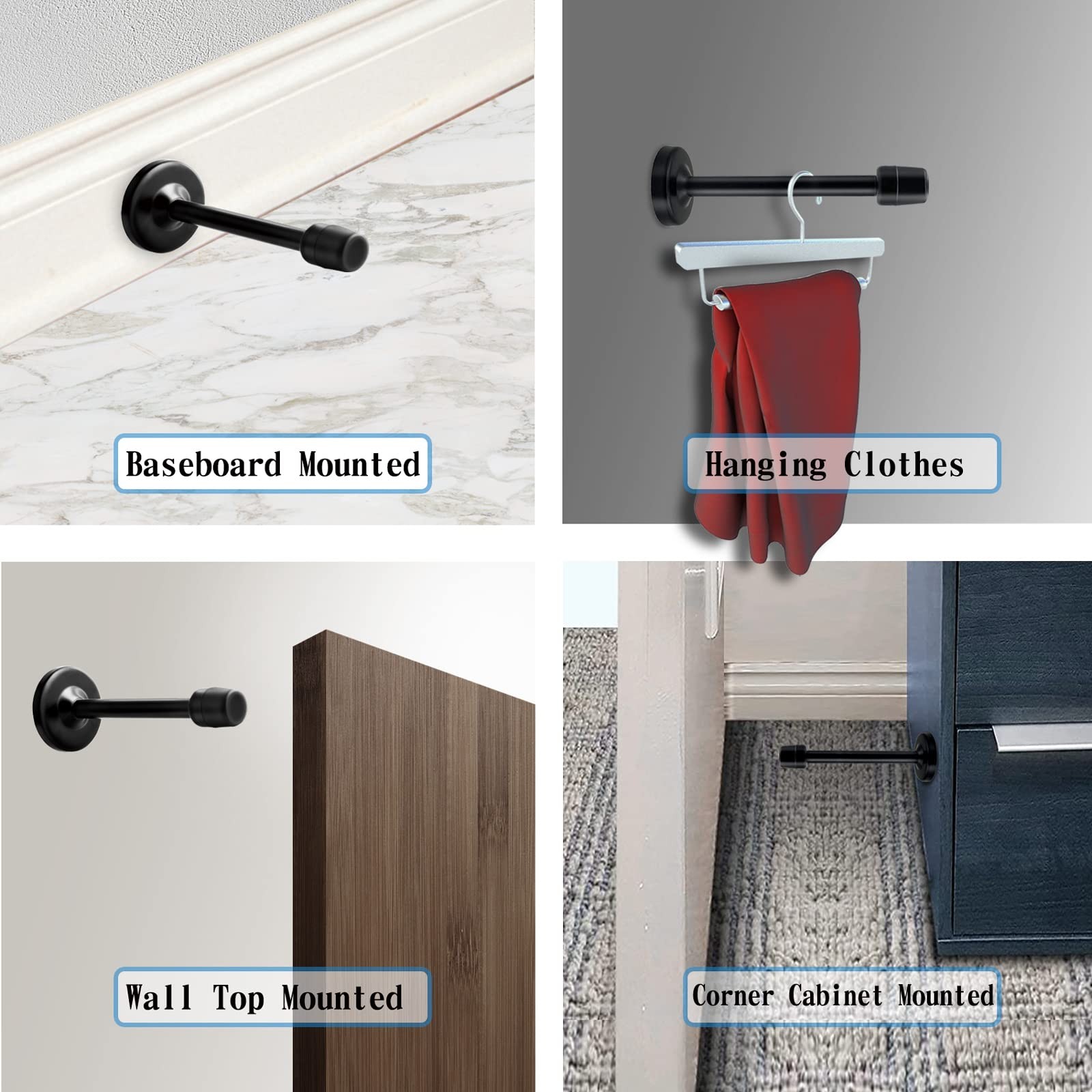 KOLAKO 4 Pack Long Door Stopper 4 Inch Black Door Stops, Stainless Steel,