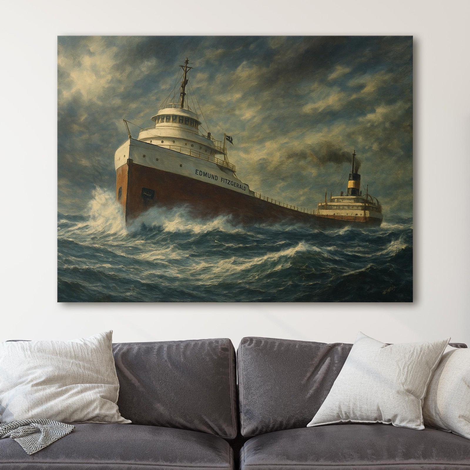 Edmund Fitzgerald Great Lakes Freighter Ship Painting Canvas Print Wall Art