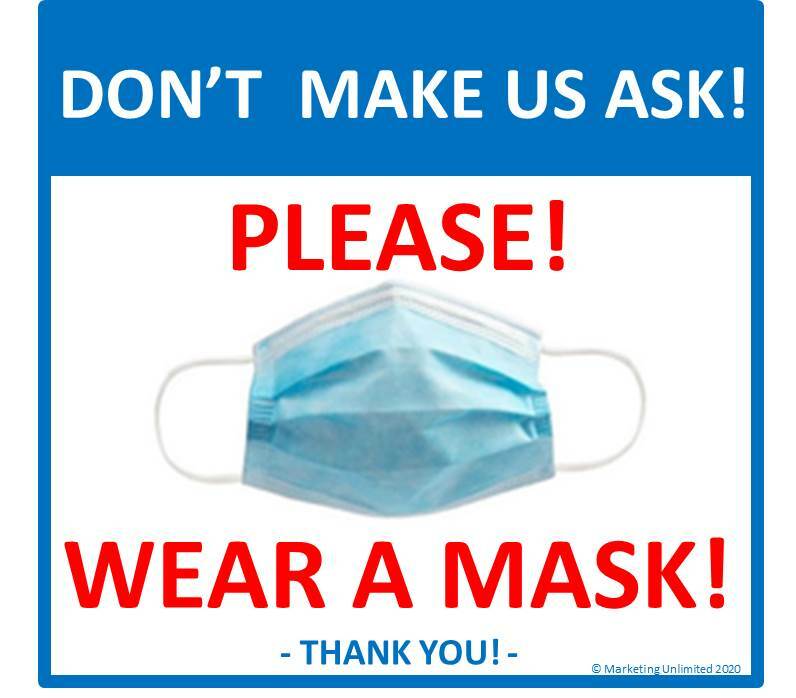 [Set of Two] WEAR A FACE MASK SIGN (5×5″) PLACARD FOR STORE WINDOW – DOOR- WALL