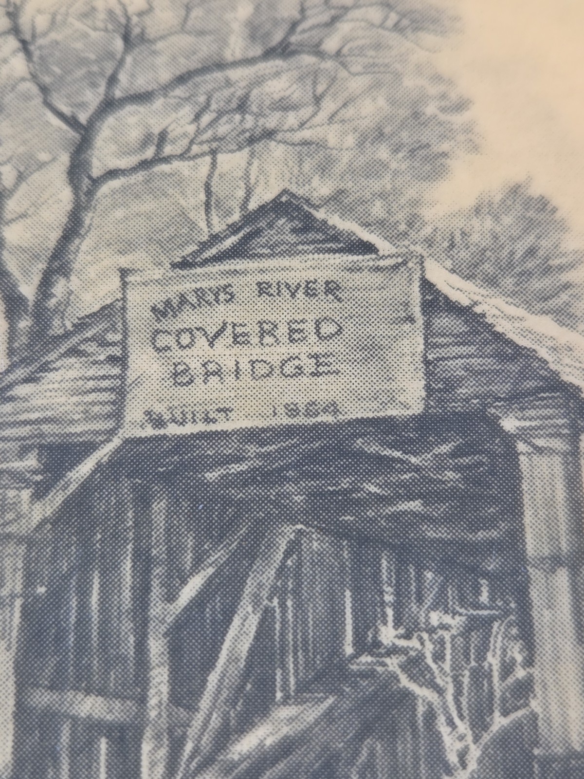 6.5×4.75″ Vintage Mary’s River Covered Bridge PICTURE on Wood Decor Chester IL