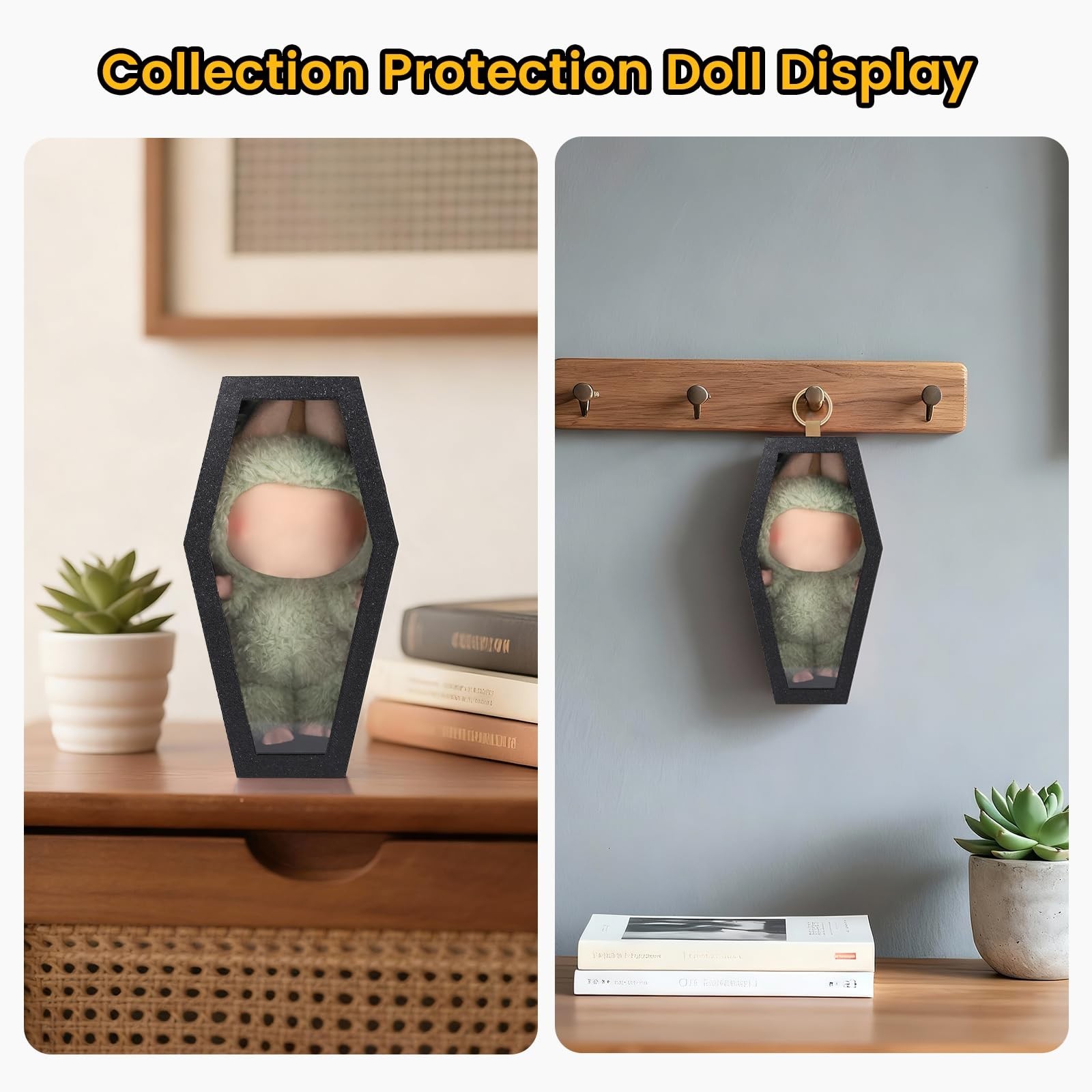 Protective Case, Coffin Shaped Display Case for 17cm Doll with a Clear Acryli…