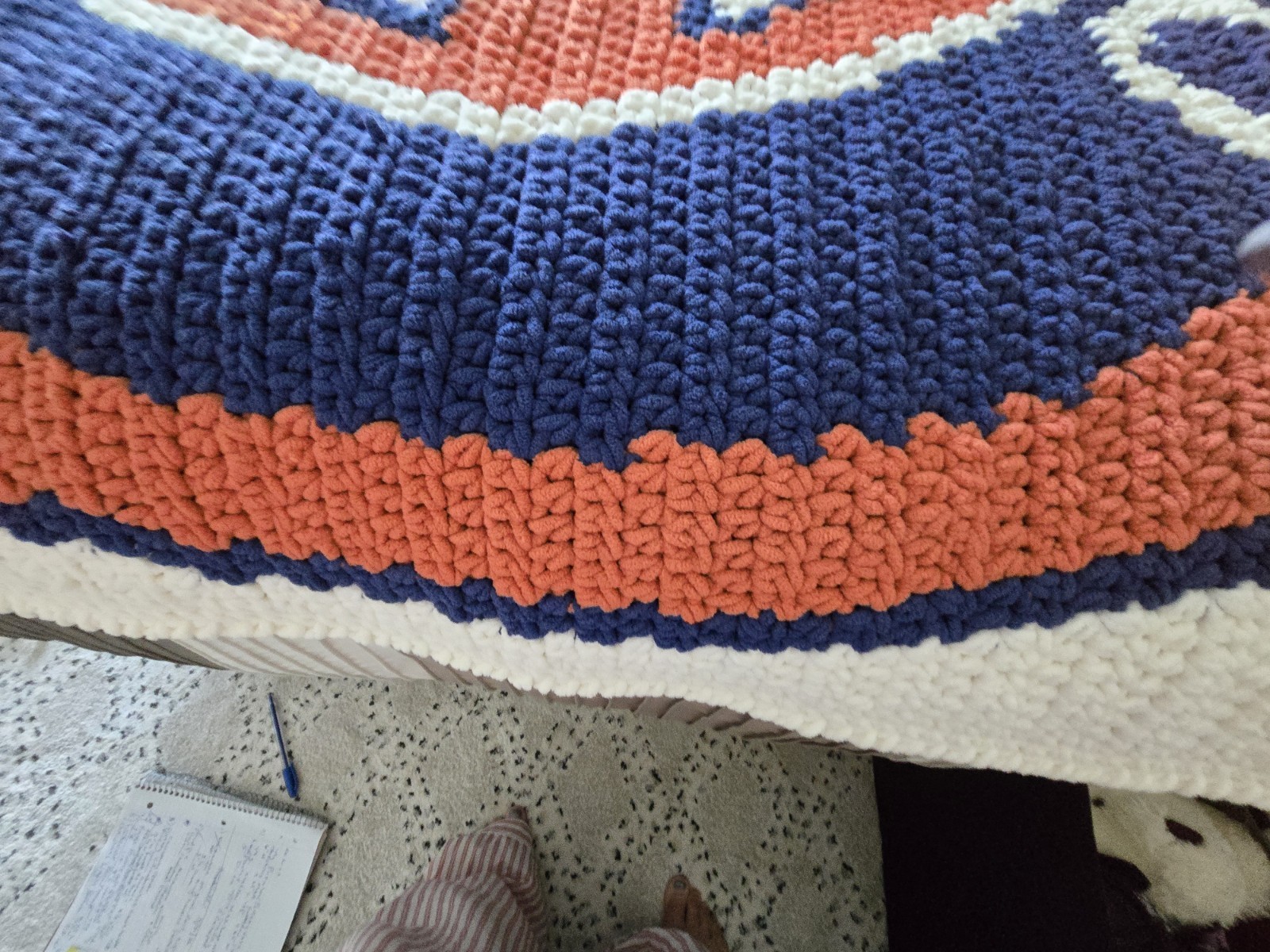 Chicago Bears Handmade Crochet Throw Blue Orange White 5′ 5″