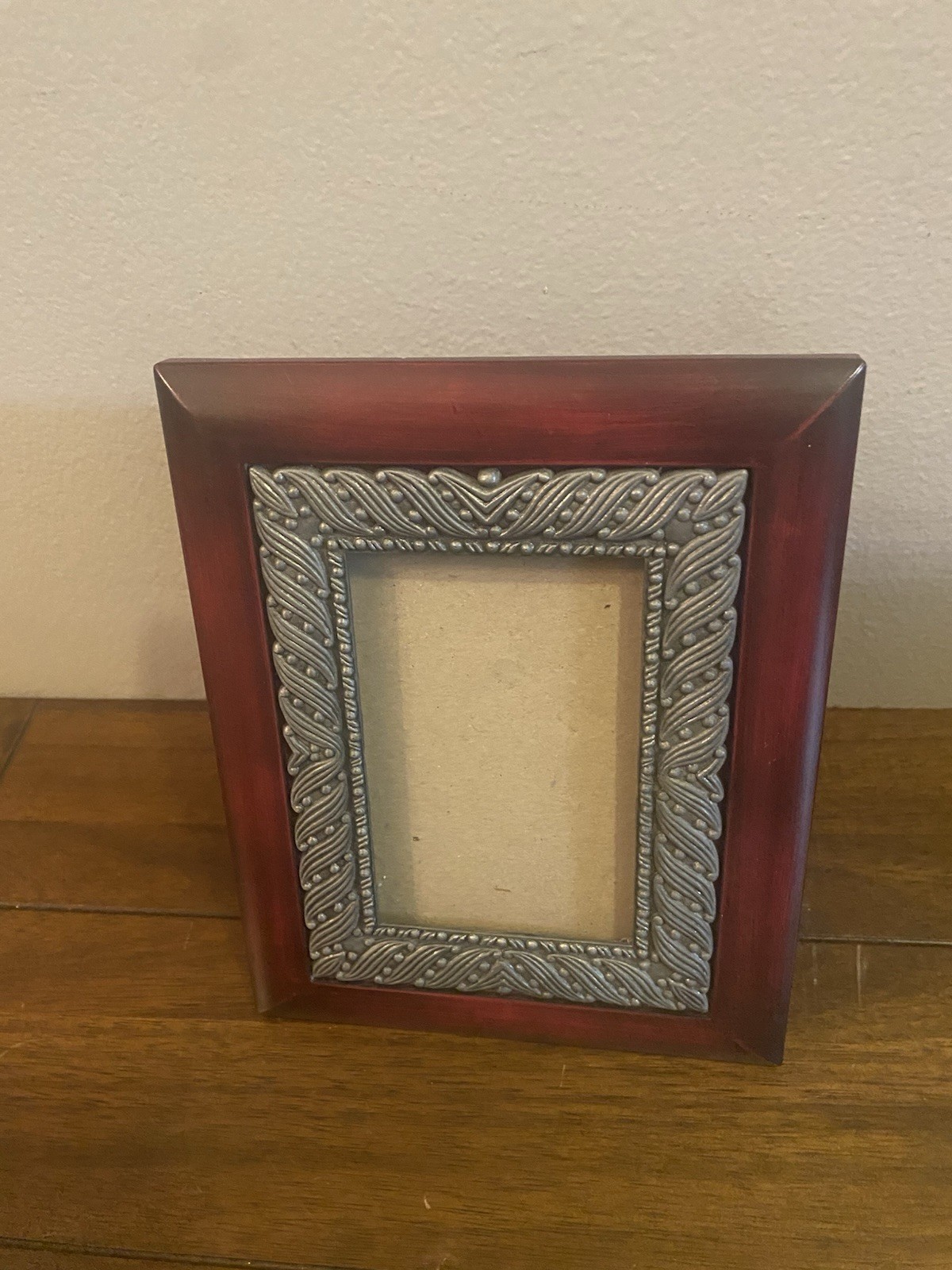 Red Silver Wood Metal Photo Frame 5×7 in Rectangular Matte Bordered Freestanding