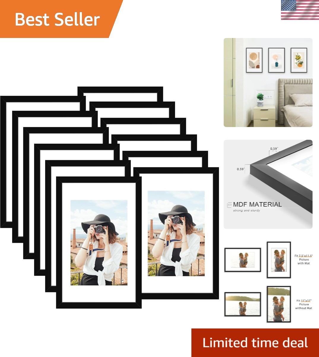 Set of 12 Elegant 11×17 Black Picture Frames for Stunning Wall Displays