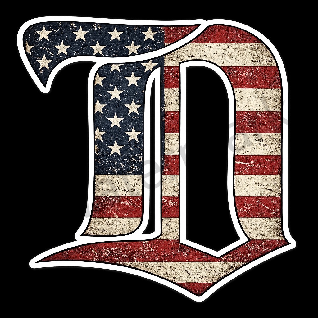 Detroit Laminated Vinyl Sticker/Decal Red Wings Tigers Distressed American Flag
