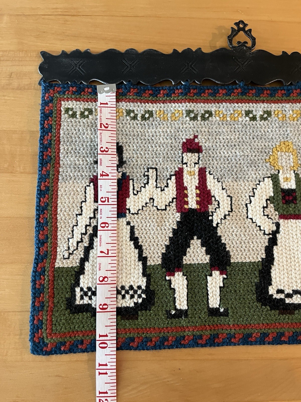 Norwegian Hand Embroidered Tvistsom Folk Art Tapestry 36in With Iron Hanger
