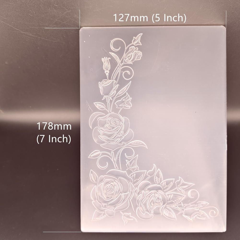 Plastic Embossing Folder (5 Inch x 7 | Roses in Corner) Paper white