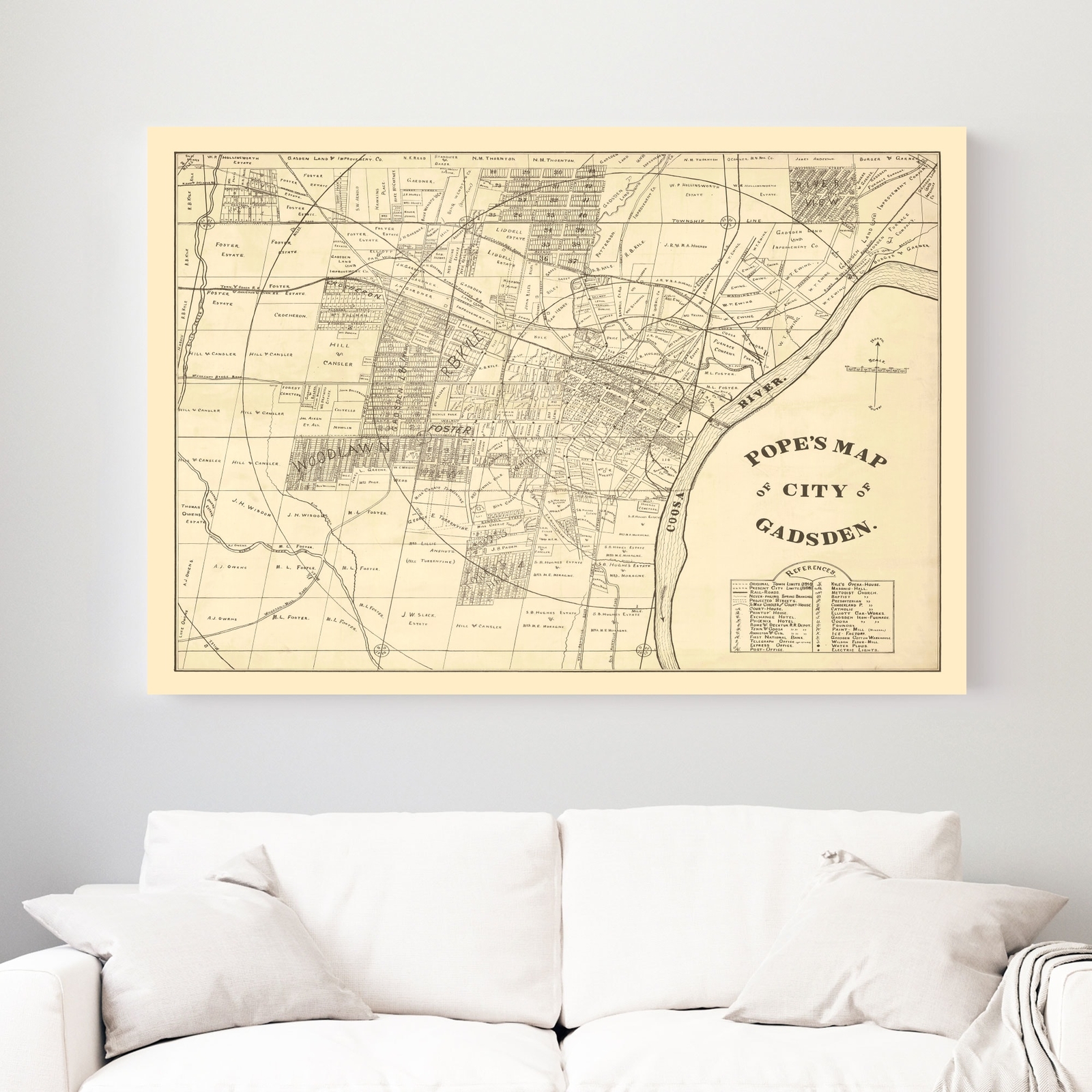 Old Map of Gadsden, AL 1888 – Vintage Gadsden Alabama Art