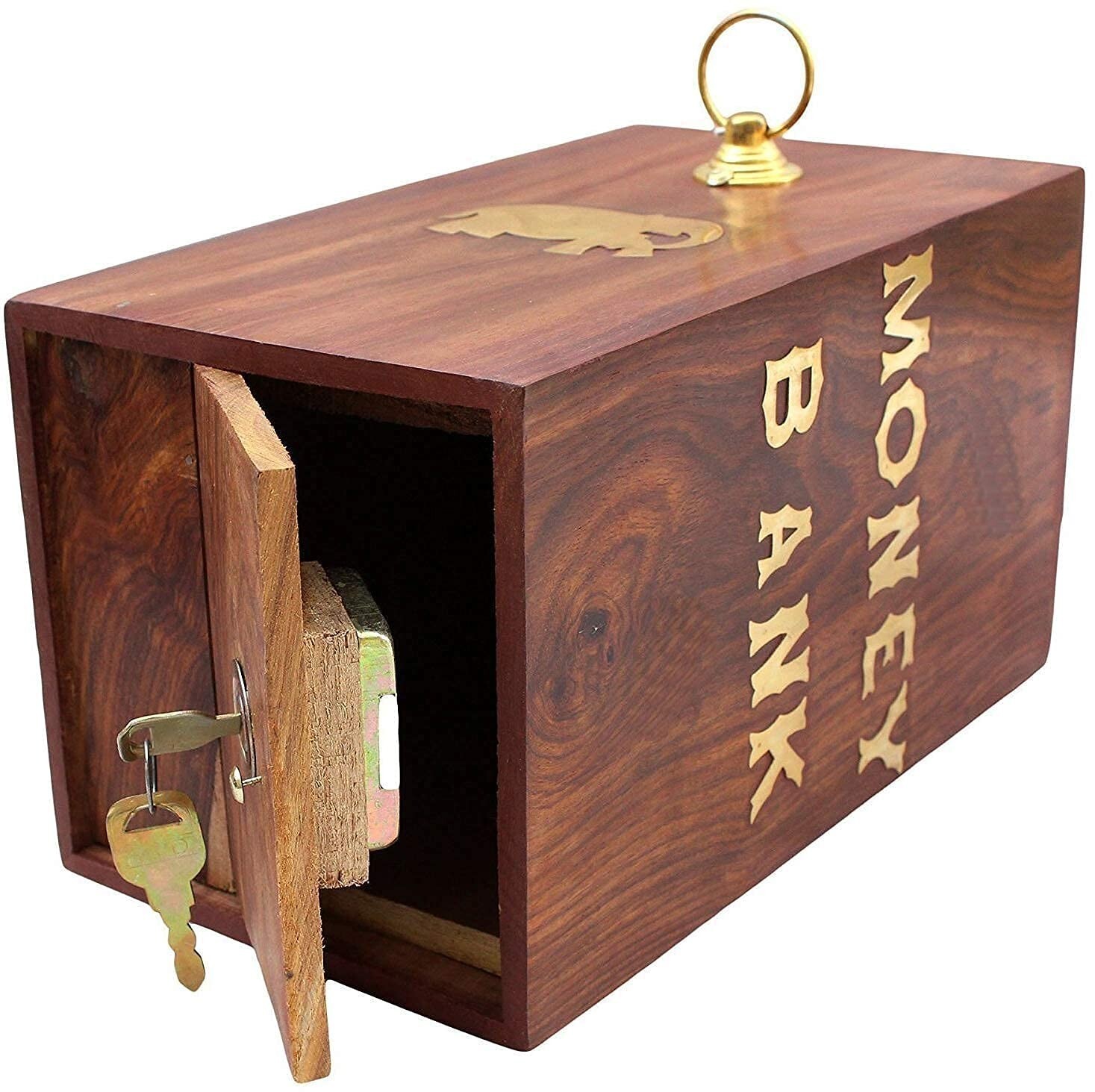 Handcrafted Wooden Piggy Bank – Medium Size Money Savings Jar for Kids & Adult