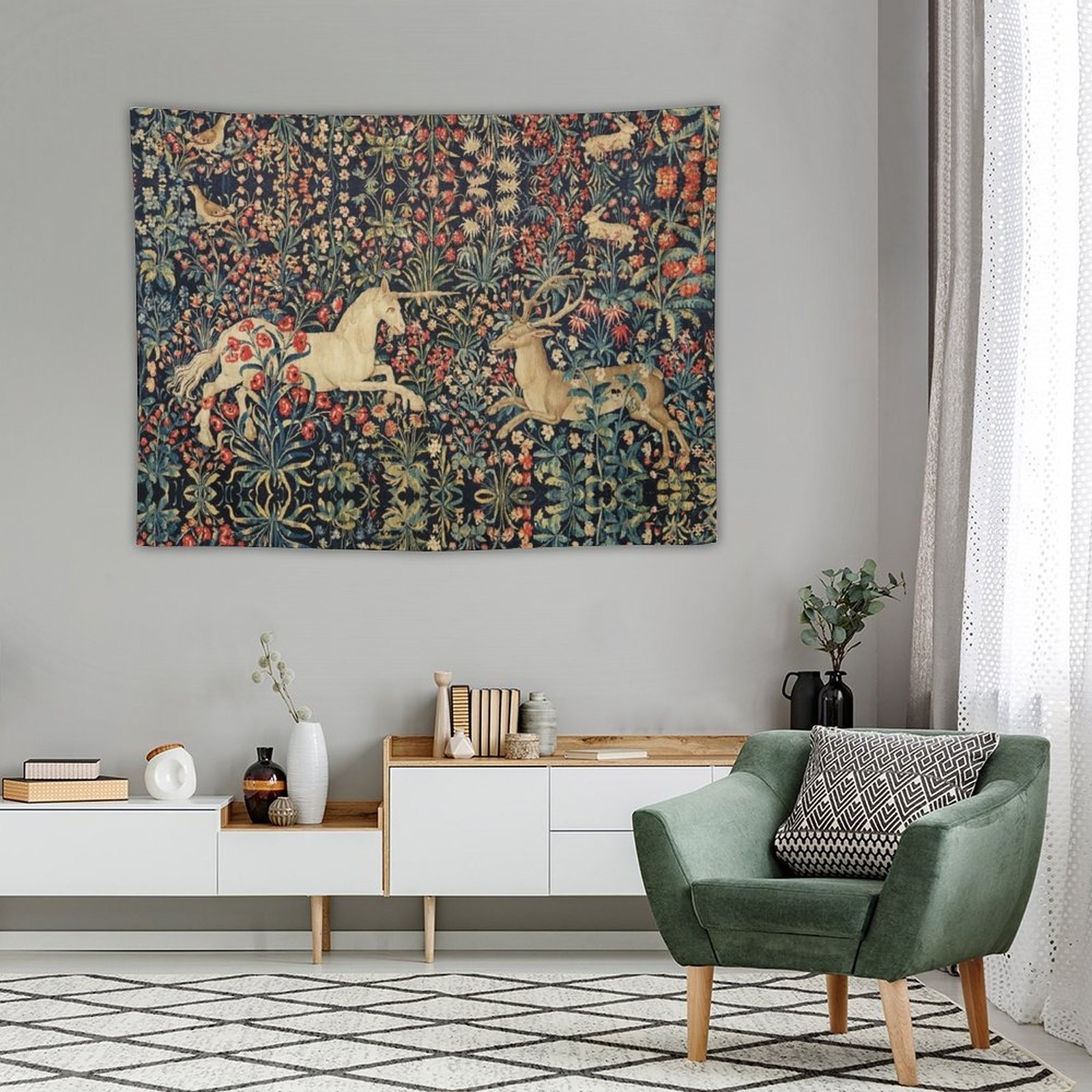Extra Large Tapestry Wall Hanging Art Poster Background Medieval Revival Deer
