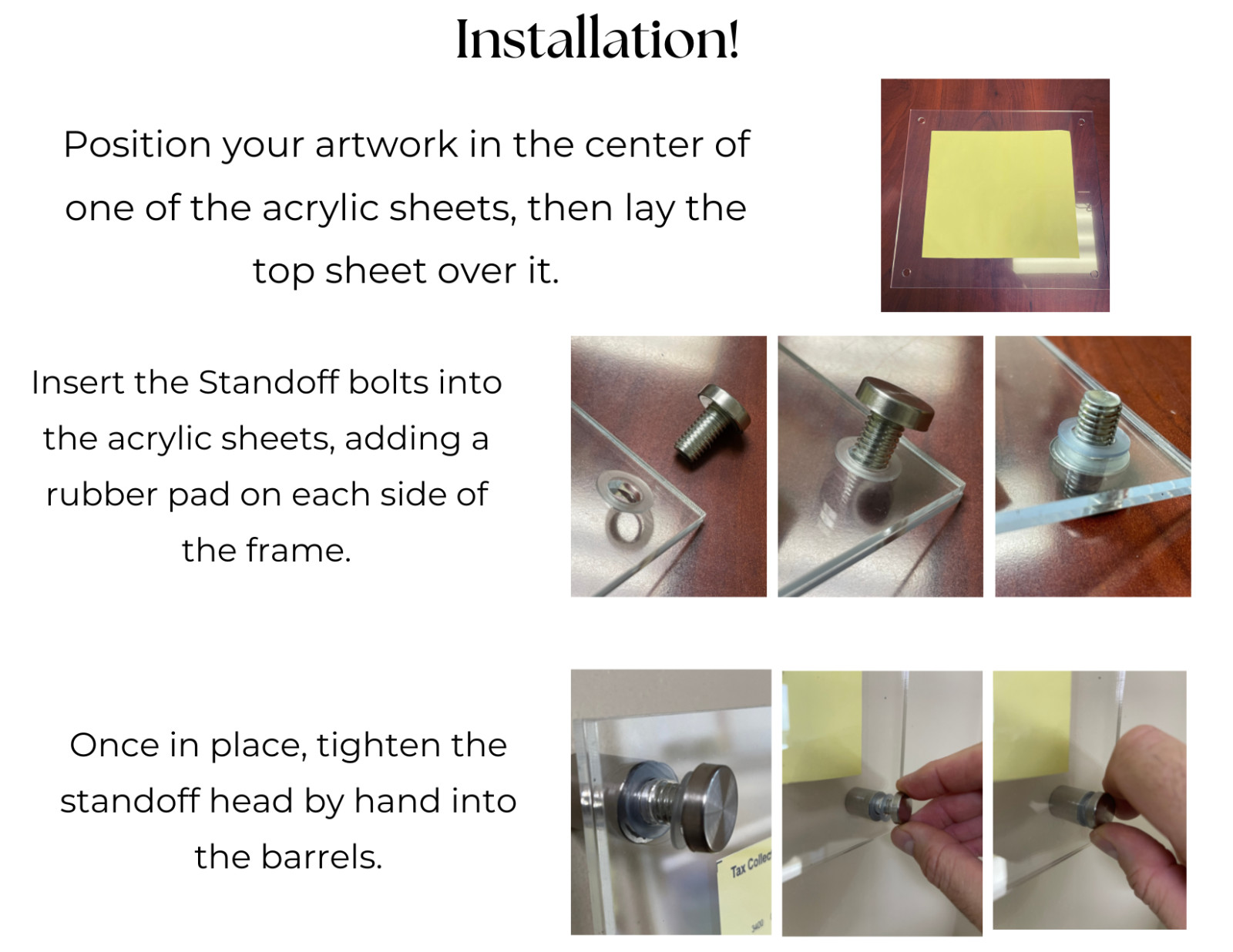 Double Panel Floating Acrylic Frame – Round Corners – Custom Size Available