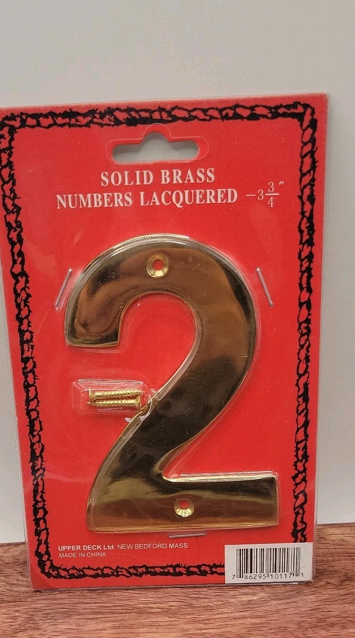 Vtg 3 3/4 inch Handcrafted Upper Deck Solid Brass House Number ”2” Sealed