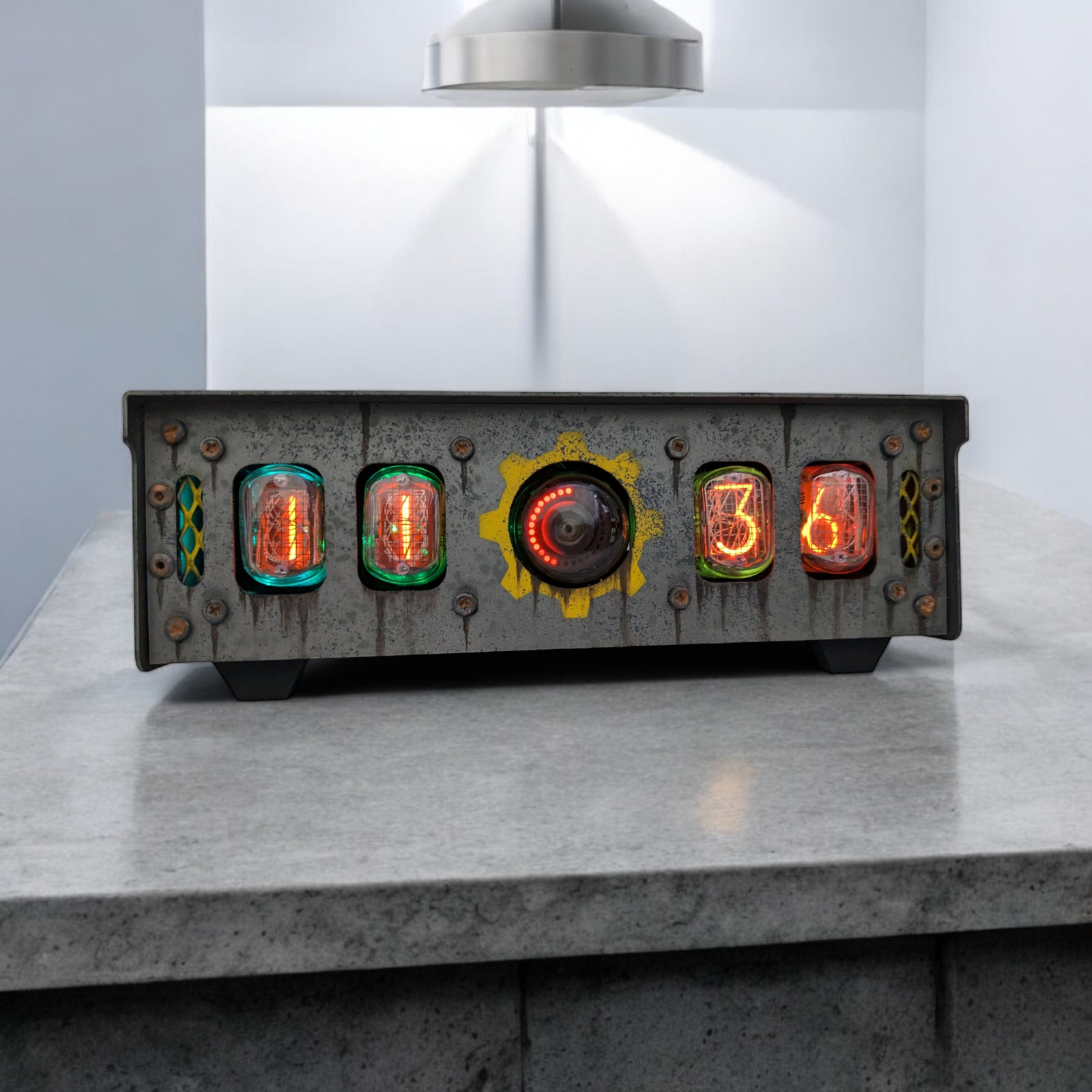 Nixie tube clock with IN-12 tubes and A-101/OG-4 dekatron in metallic case