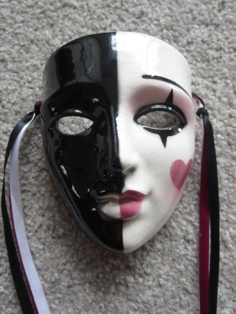TWO Clay Art Ceramic Face Masks, Jester Art Deco Wall Decor