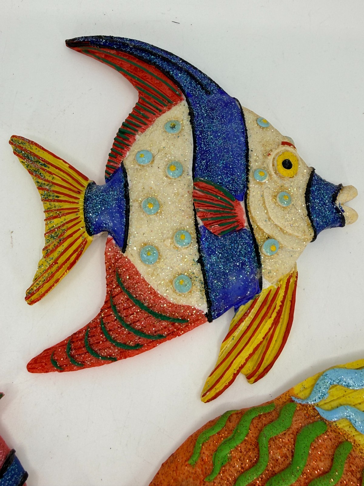 3 Vtg TROPICAL FISH DECOR Sparkle Glitter Fish Wall Art Wall Hanging Beach House