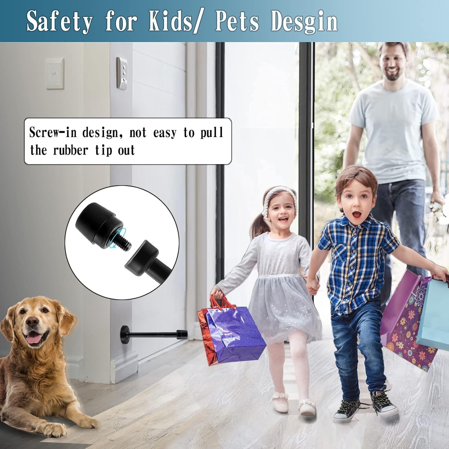KOLAKO 4 Pack Long Door Stopper 4 Inch Black Door Stops, Stainless Steel, Wal…