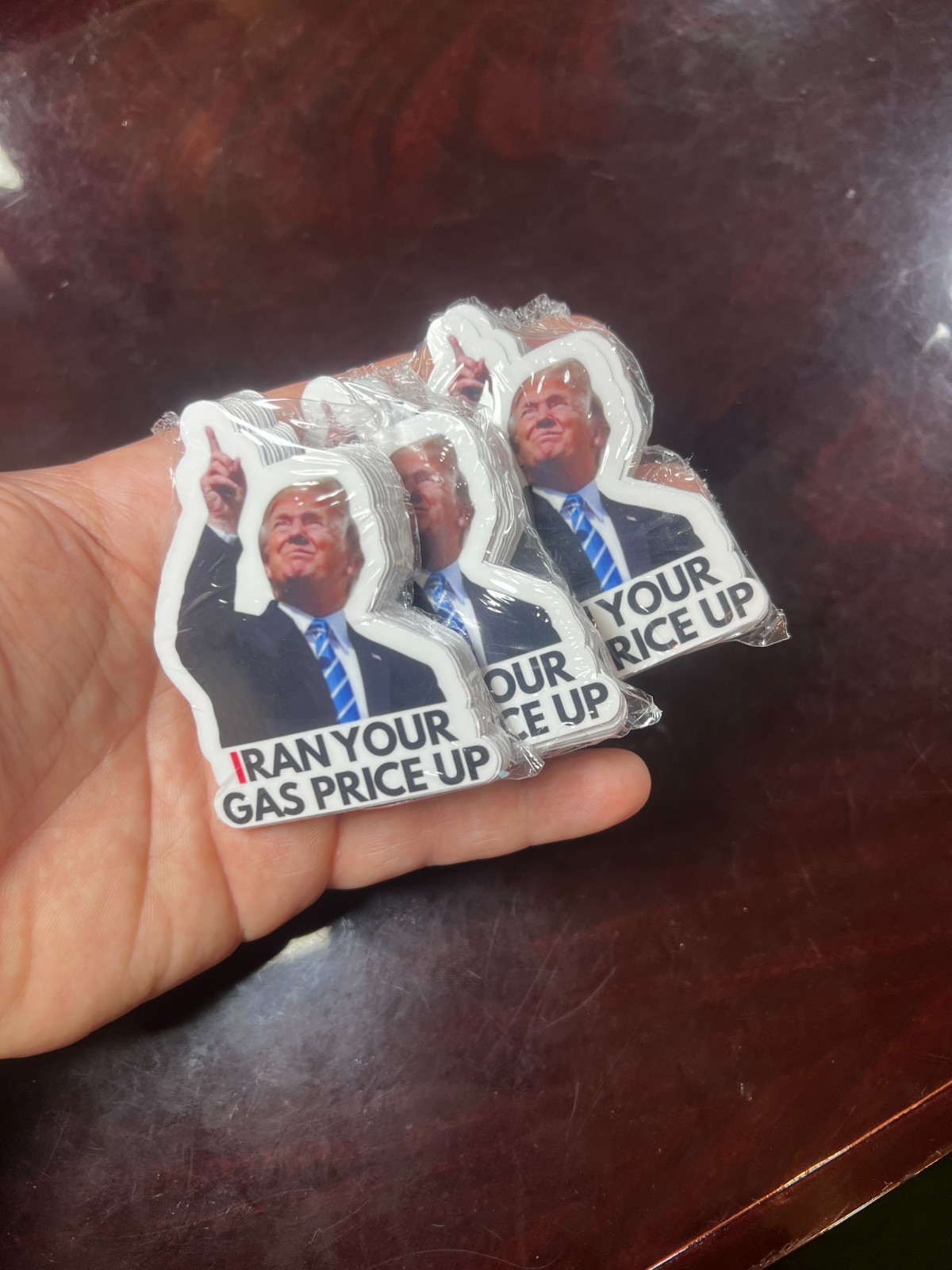 100 Trump Stickers ”IRAN YOUR GAS PRICE UP” Gas Pump Waterproof Vinyl NEW 1.5″