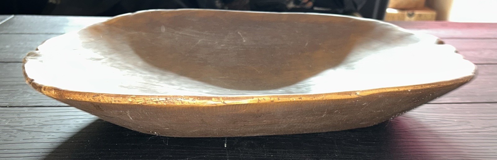 Hand-Carved Oval Wooden Bowl, Brown Solid Rustic Style for All Occasions