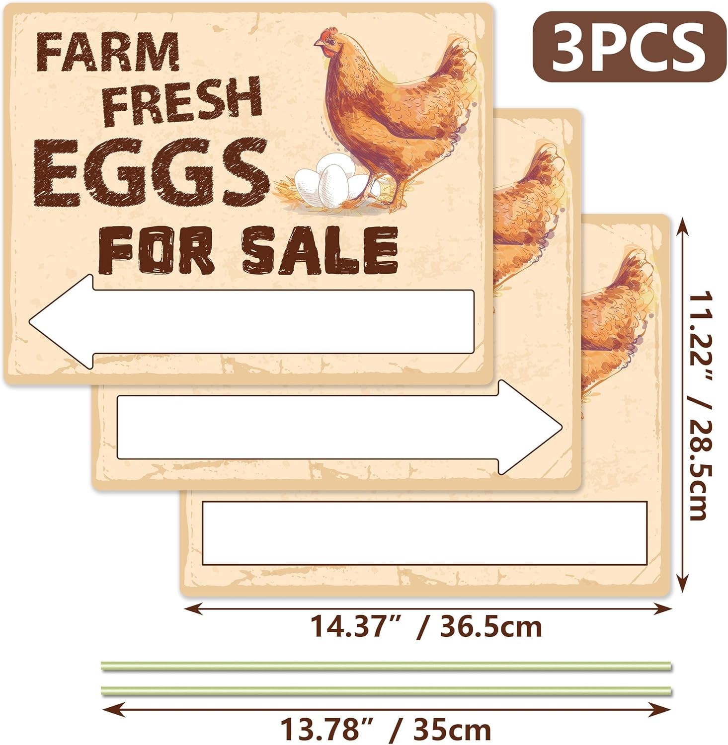 3Pcs Double Sided Farm Fresh Eggs Sign Eggs for Sale Sign Corrugated Plastic Fre