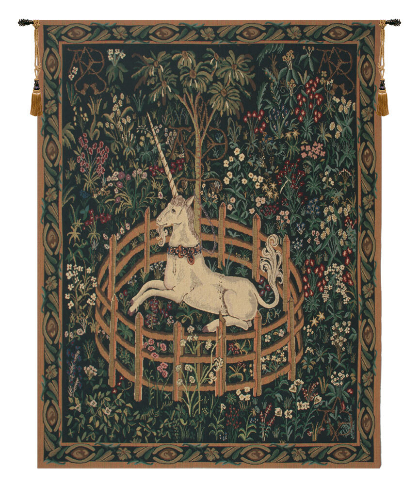 Unicorn In Captivity (With Border) Belgian Woven Tapestry Wall Art Hanging