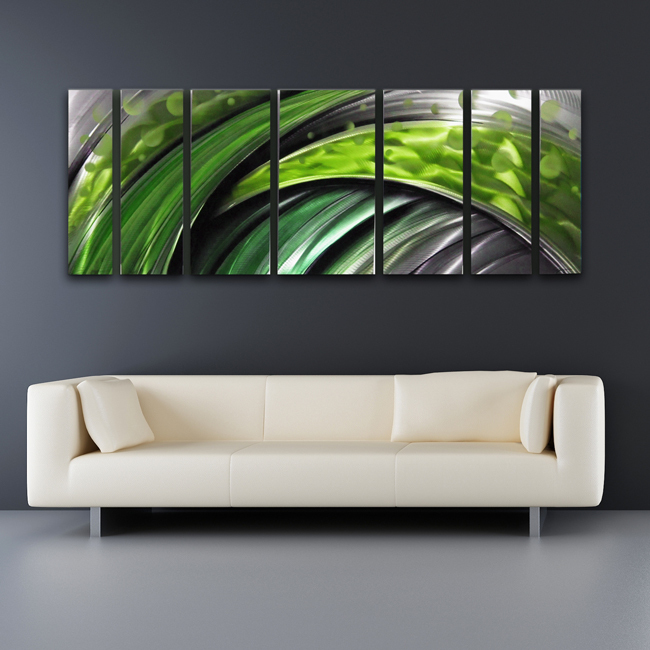 Modern Contemporary Abstract Metal Wall Art Sculpture Green Painting Large Decor
